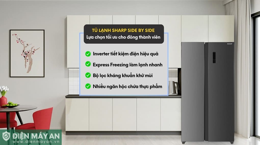 Tủ lạnh Sharp Inverter 532 lít Side By Side SJ-SBX530V-SL